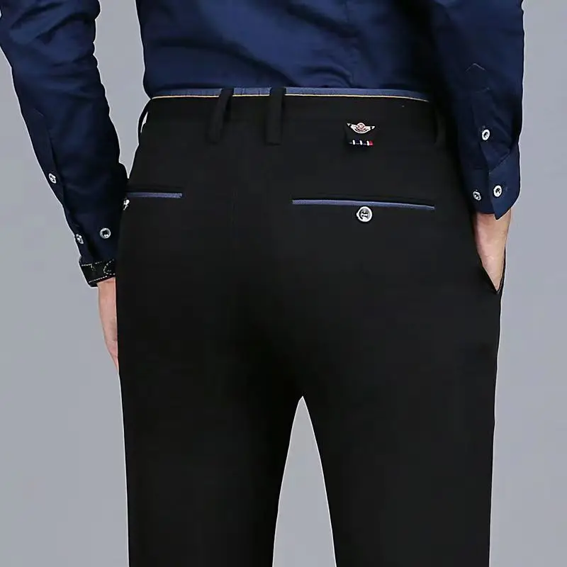 Classic Men\'s Office Business Pants High Waist Slim Fit Stretch Dress Trousers Black Trousers for Male Elastic Formal Suit Pants