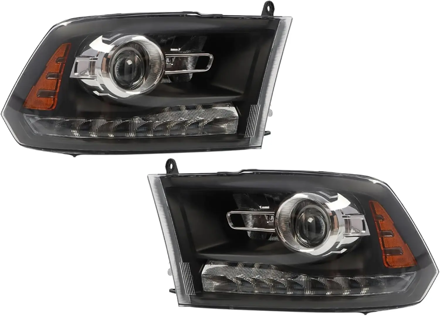 Headlight Assembly (Halogen Upgrade) - Set of 2 Front Left Right, Compatible with 2009-2018 1500/2500/3500 Trucks, DRL Projector