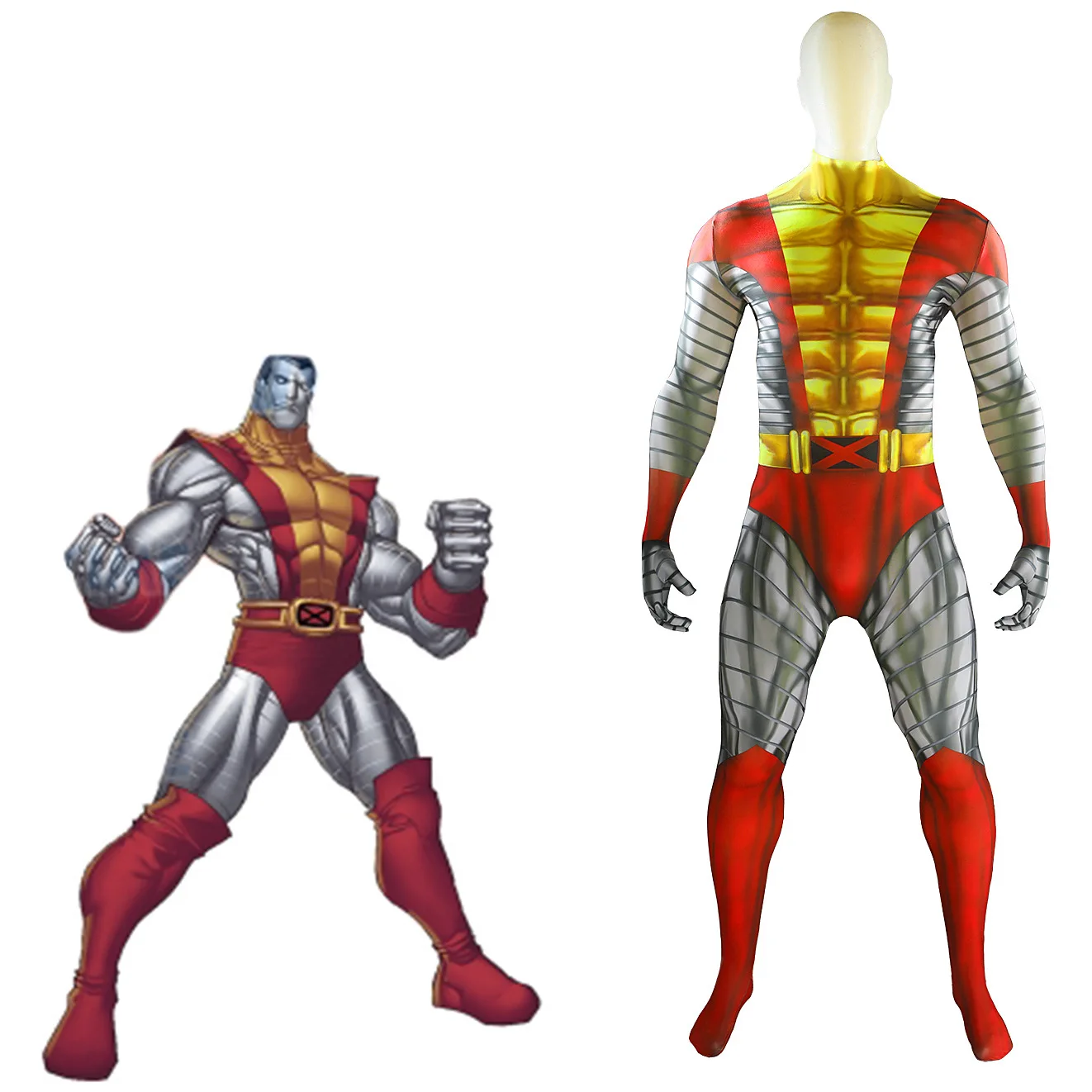 

X-Men Comics Colossus Cosplay Bodysuit 3D Printed Spandex Superhero Halloween Costume for Adult Piotr Rasputin Cyborg Boy Outfit