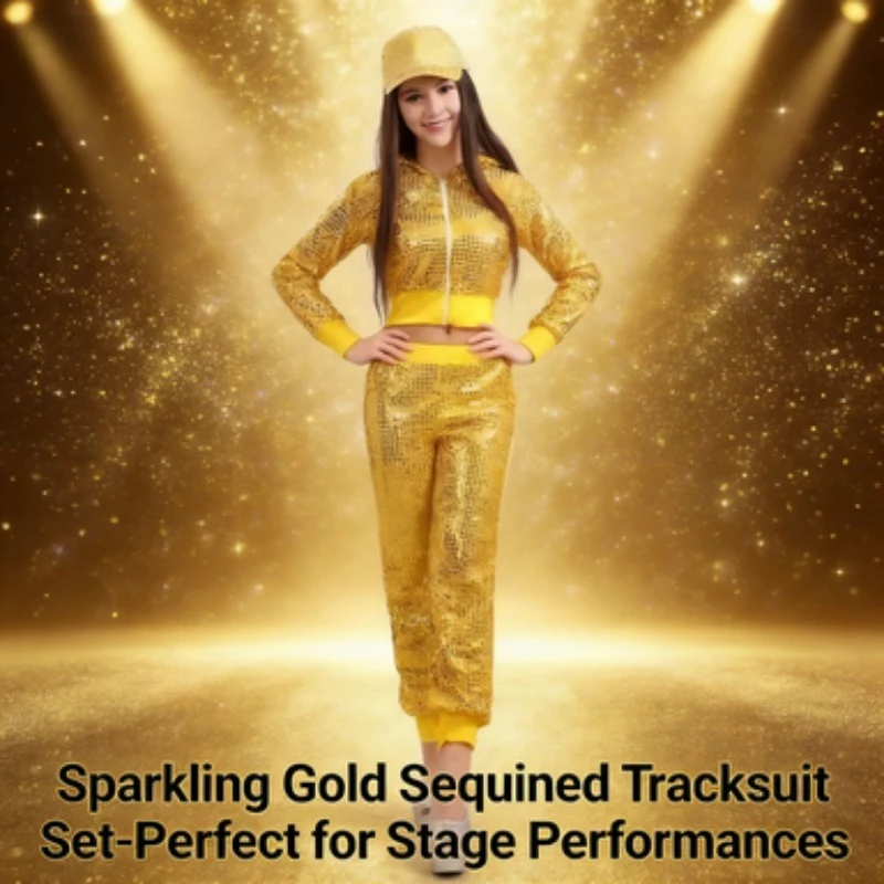 

Женский танцевальный костюм с блестками, комплект для взрослых, топ, брюки, джазовый современный костюм в стиле хип-хоп