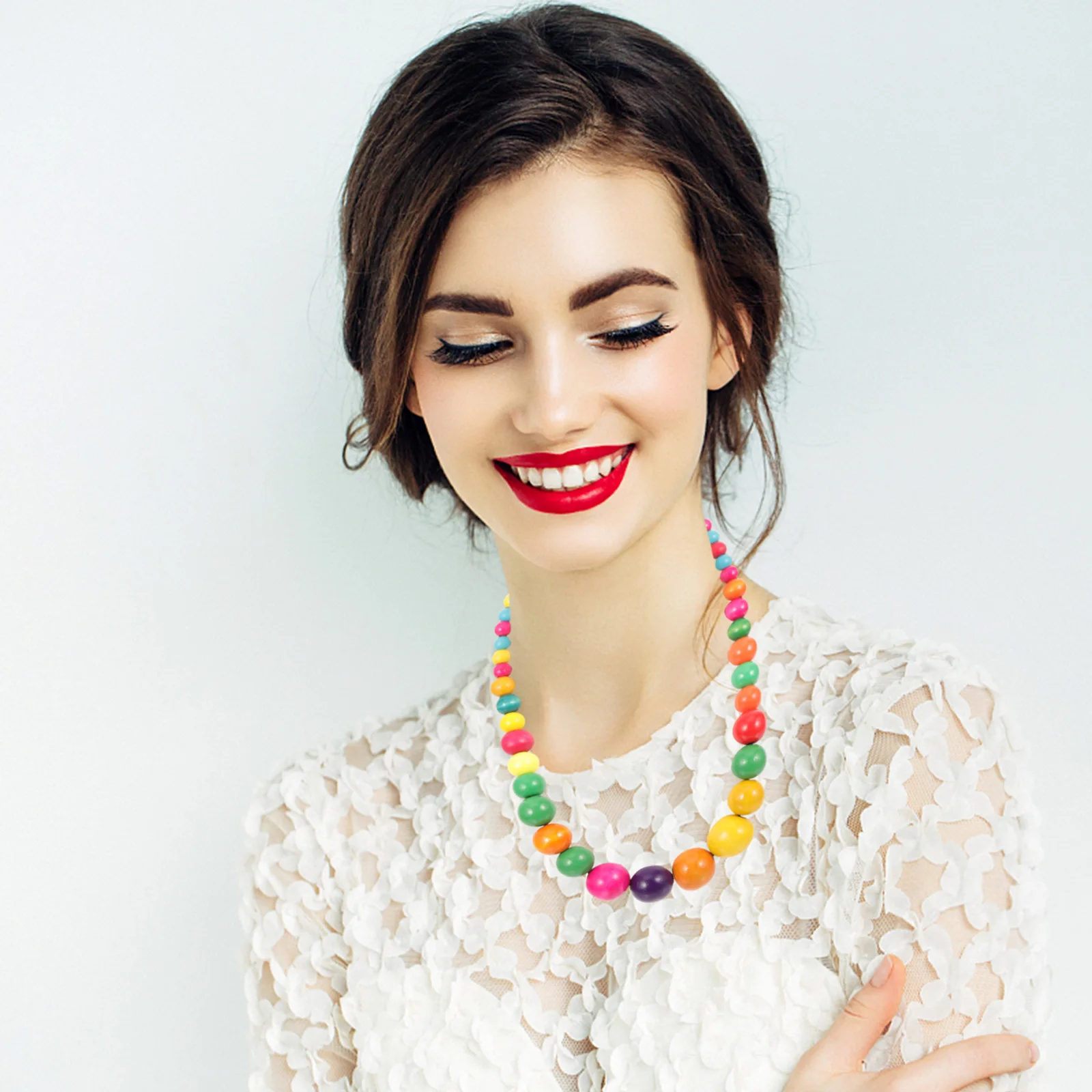 

Colorful Beaded Necklace Women Girls Wood Chain Choker Female Accessories Safe Gentle Smooth Various Clothes Bohemian