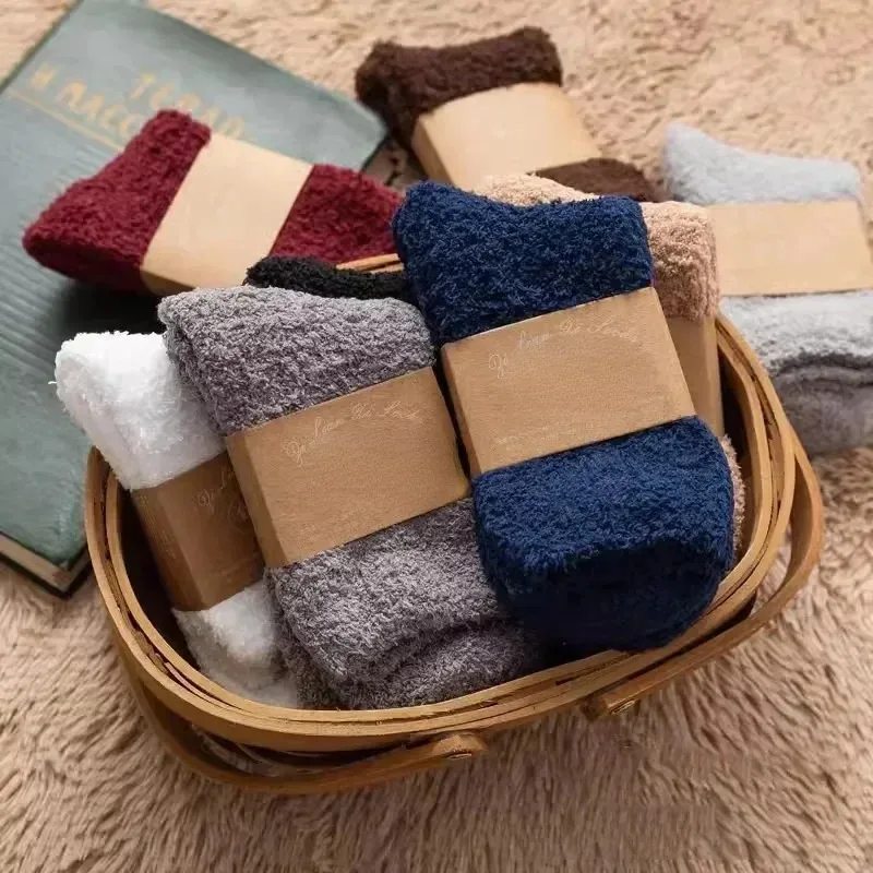 1/3Pairs Winter Warm Coral Fleece Socks Men Solid Loose Sleeping Socks Velvet Home Fluffy Stocking Thicken Thermal Sox Calcetine