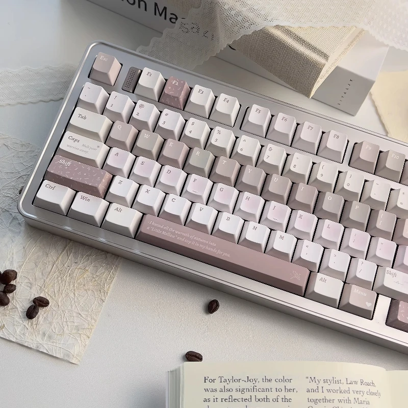 

Набор мягких серо-розовых тематических кейкапов, настраиваемые PBT-кейкапы с сублимационной печатью, профиль Cherry, для механических клавиатур
