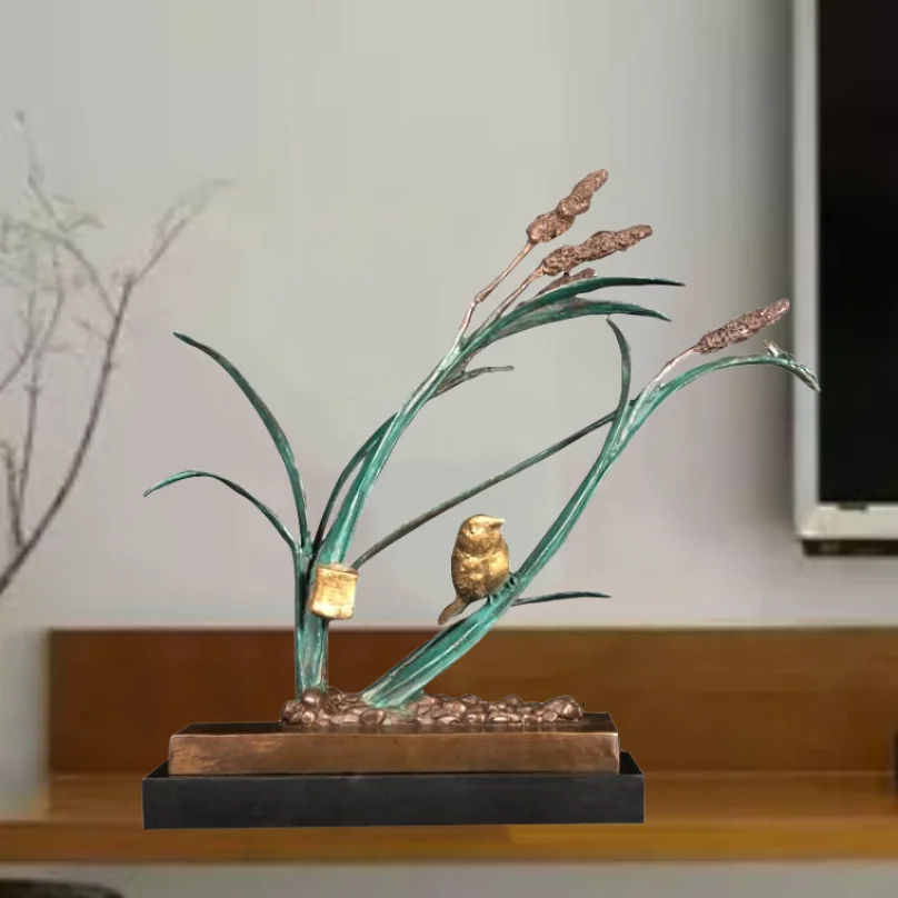 

QW-723 Бронзовая голова пшеницы с птицами, Искусственное искусство, бронзовая скульптура, украшение для дома, птицы на пшенице, фигурки для дома