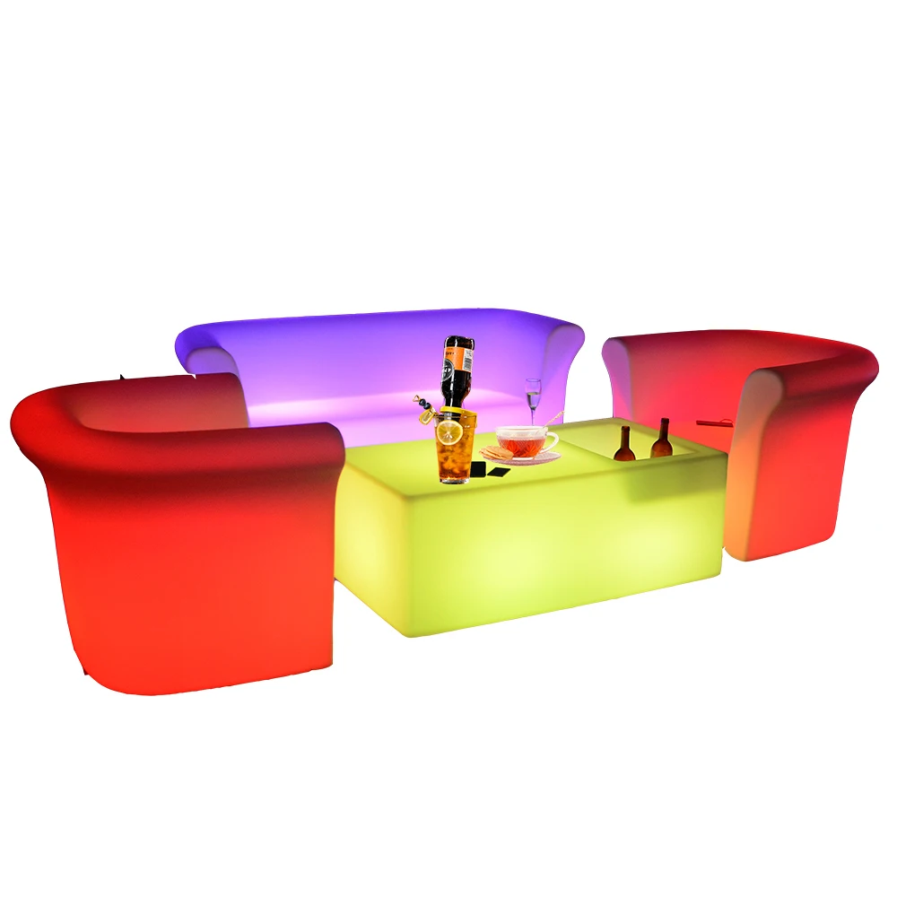 glowing outdoor garden patio event party nightclub hotel luminous plastic furniture table chair stool set with led RGB lighting