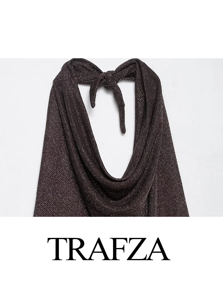 HH Vrouwen Mode Metallic Kleur Lijn Mouwloze Halter Hals Rits Midi Jurk Vrouwen Backless Versieren Effen Lange Jurk Mujer