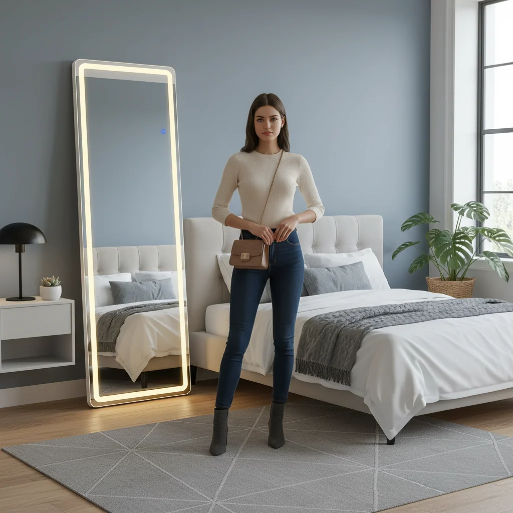 

61"x17" LED Full Length Mirror, Lighted Floor Mirror with 3 Color Dimming, Standing Dressing Mirror