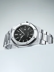 SAPPHERO 2024 Business Casual Style Luxus Herren Achteckige Quarzuhr Silber Edelstahlgehäuse Wasserdicht Leuchtende Uhr