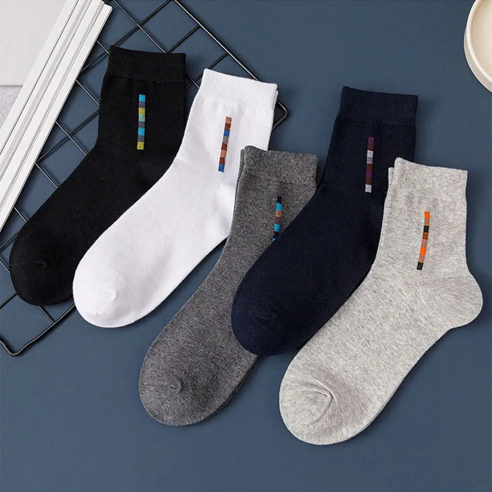 5Pairs Casual Men\'s Breathable Cotton Socks Middle Tuble Business Socks Sweat-Absorbent Deodorant Plus Size Apparel Accessories