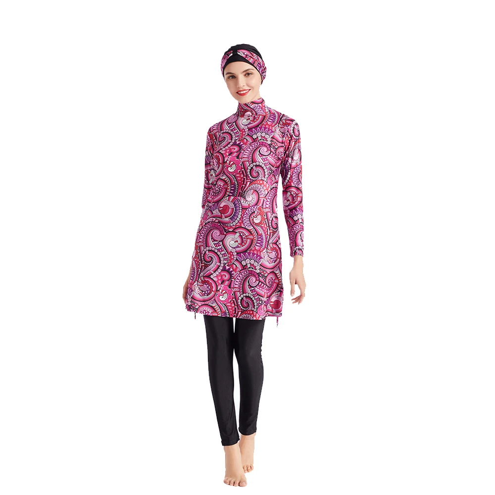 Burkini Muslim Women's Swimsuit, Plus-sized Swimwear, Vintage Luxury Floral Printed, Plus Size, S-3XL, 3Pcs, M113