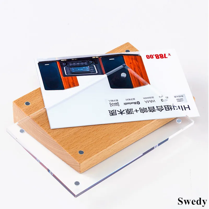 100x70 مللي متر المغناطيسي الخشب إطار الصورة الصورة حامل القائمة السعر تسمية بطاقة العلامات منضدية حامل علامة أكريليك عرض موقف #4