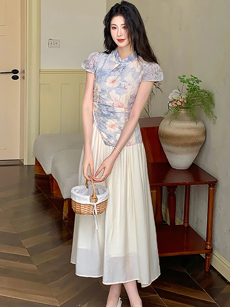 2025年韓国ヴィンテージボディコンラグジュアリーロングドレスサマープリントパッチワークフェイクツーピースドレス女性エレガントシックフェスティバルプロムドレス