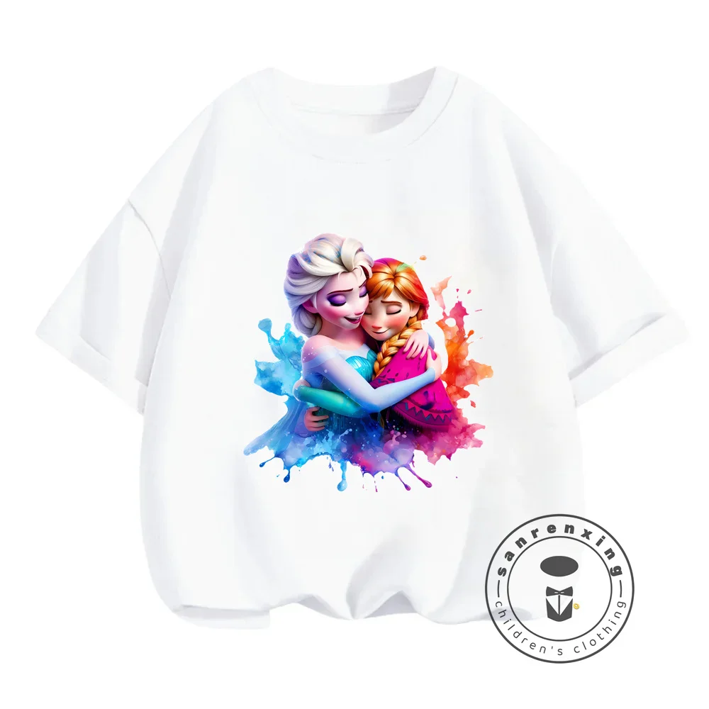 Adorable Disney Elsa Princess Summer T-Shirts for Girls Lightweight Kawaii O-Neck Upper Wear Perfect for a Fashionable Day Out