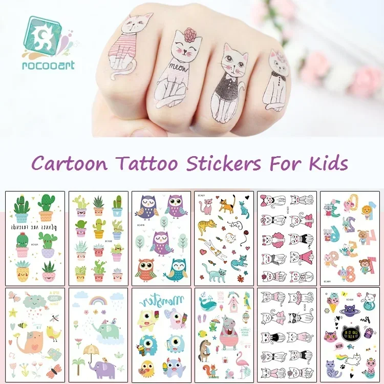  Cartoon Tattoo Stickers For Kids Cactus Fake Tatoo Children Tatouage Letters Numbers Tatuajes Cute Monster Taty Body