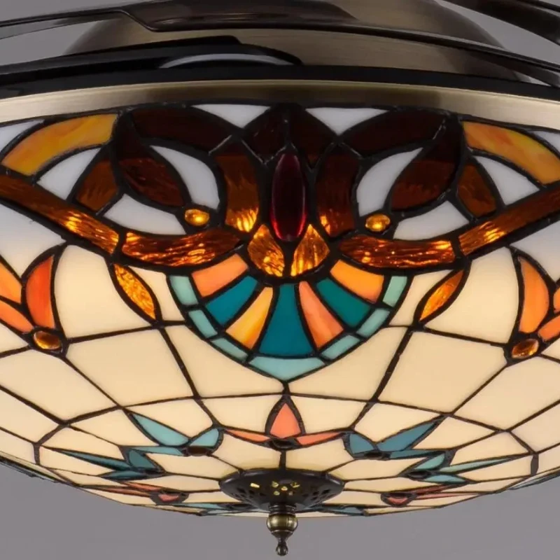 Ventilatore da soffitto moderno invisibile Luci Soggiorno Ristorante Cucina Camera da letto Illuminazione a LED Lampade a sospensione in vetro retrò mediterraneo