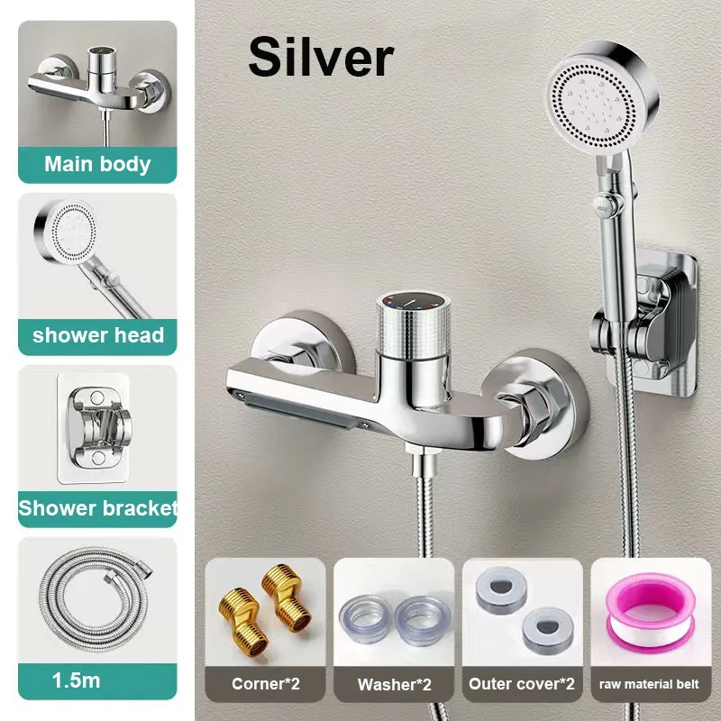 

Gun Gray/Chrome Shower Mixer Tap with Handheld Shower Head Set Wall Mounted Bathroom Waterfall Faucet Cold Hot Water Valve