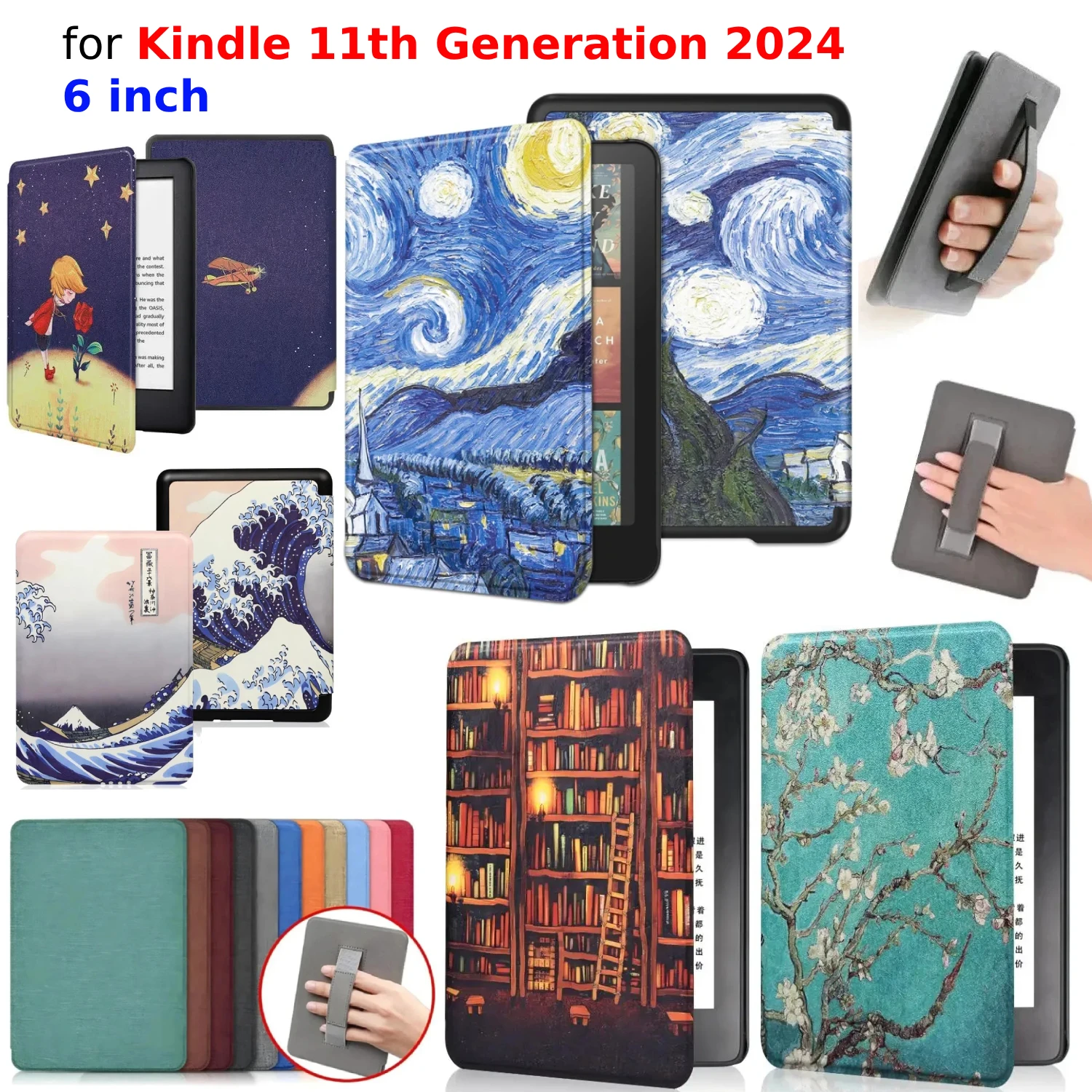 Para Kindle 11. a generación 2024 Funda de 6 ''con correa de mano Funda Kindle de 6 pulgadas Ebook C2V2L3 Auto Wake Sleep Funda de cuero PU