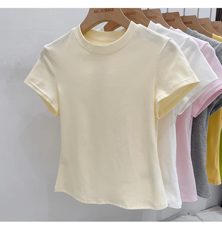 AOSSVIAO 2026 Summer Solid Color Women's Short Sleeve T-Shirt American Vintage Y2K Slim Basic O-Neck Tee Trendy Slim Fit Tops