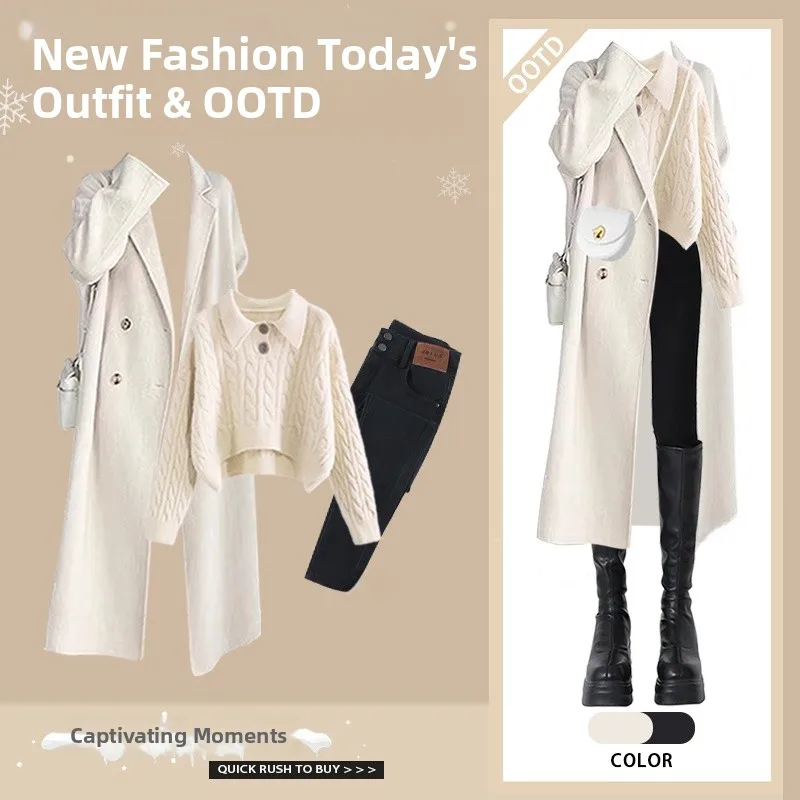 

Winter Faion Tee-Piece Set Knitted Sweater Slim Jeans Jaet Combo New 2025 Sli Ensemble for Young Women