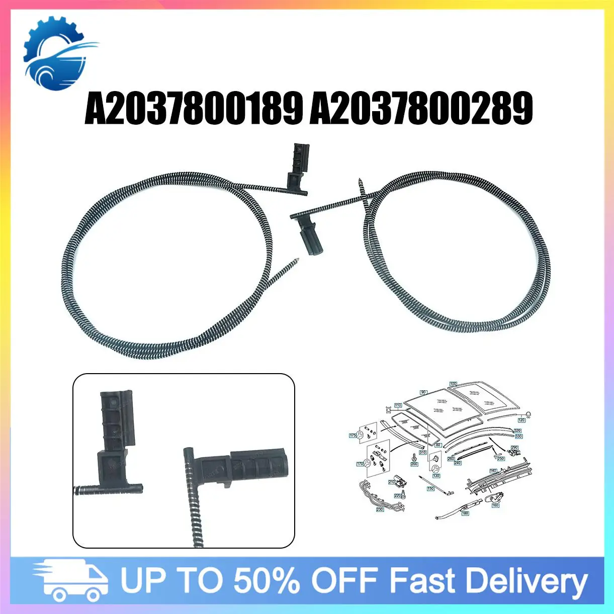 

2Pcs Front Sunroof Cable Sunroof Sunshade Roller Blind Cables For Mercedes C W203 for Coupe -2007 A2037800189 A2037800289