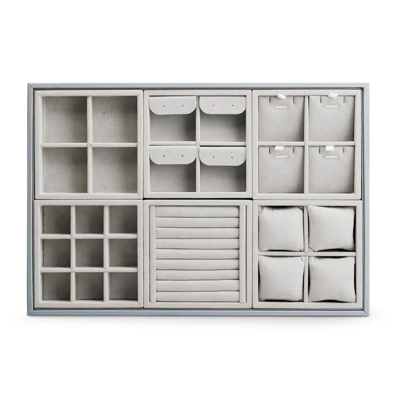 Oirlv Jewelry Display Tray Microfiber Jewelry Display Organizer Gray Ring Necklace Bracelet Storage Case  for Jewelry Showcase