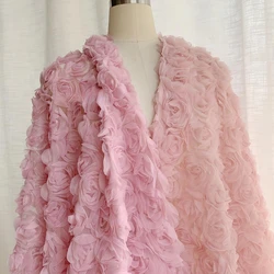 3D Large Rose Embroidered Lace Fabric, Discoloration Flower Children's Applique Clothing, Dress Fashion, RS24529