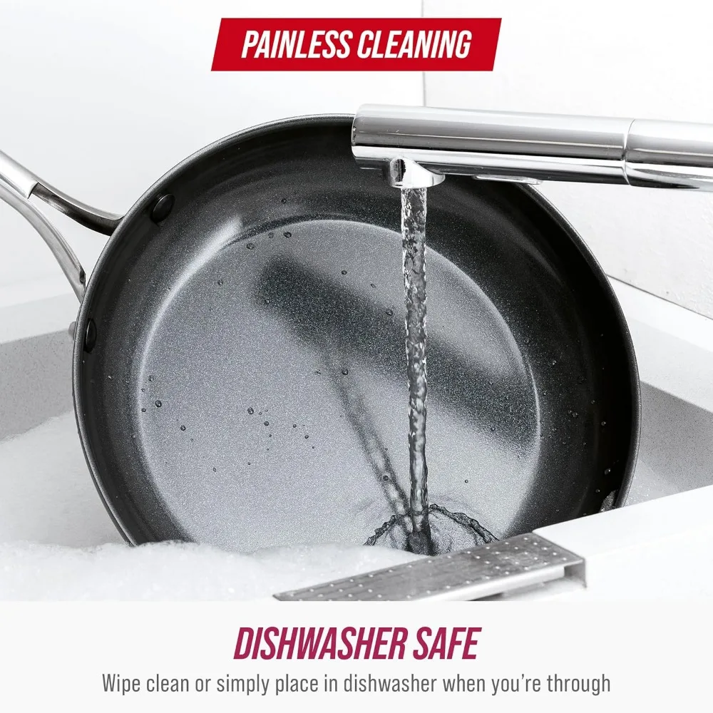 ชุดเครื่องครัวนอนสติ๊ก 10 ชิ้น, หม้อและกระทะเซรามิกเพชร, เครื่องล้างจานและภาชนะโลหะปลอดภัย, ปลอดสารพิษ PFAS, เครื่องครัว