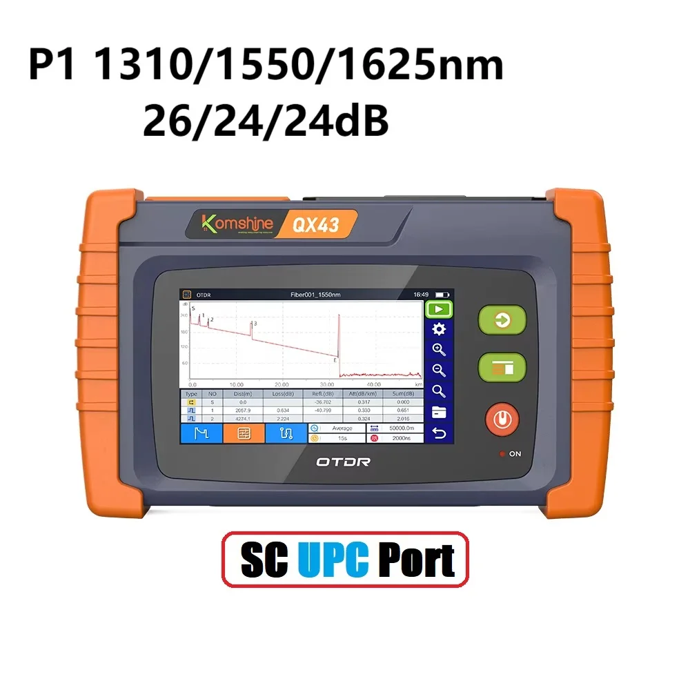 FTTX OTDR Komshine QX43 SM/PON touchscreen OTDR tot 9 golflengten met OPM, VFL, OLS, RJ45 functie, SC/FC tips kunnen variëren