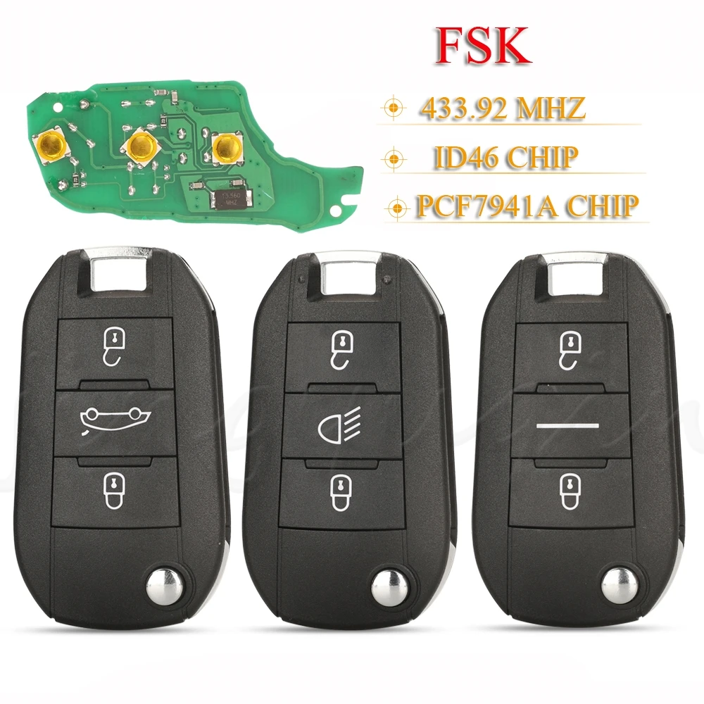 JYQ 3Buttons Remote Key Fob 433.92Mhz ID46 For Citroen C4L New Elysee For Peugeot 508 208 2008 201 208 2008 408 4008 5008 HELLA 