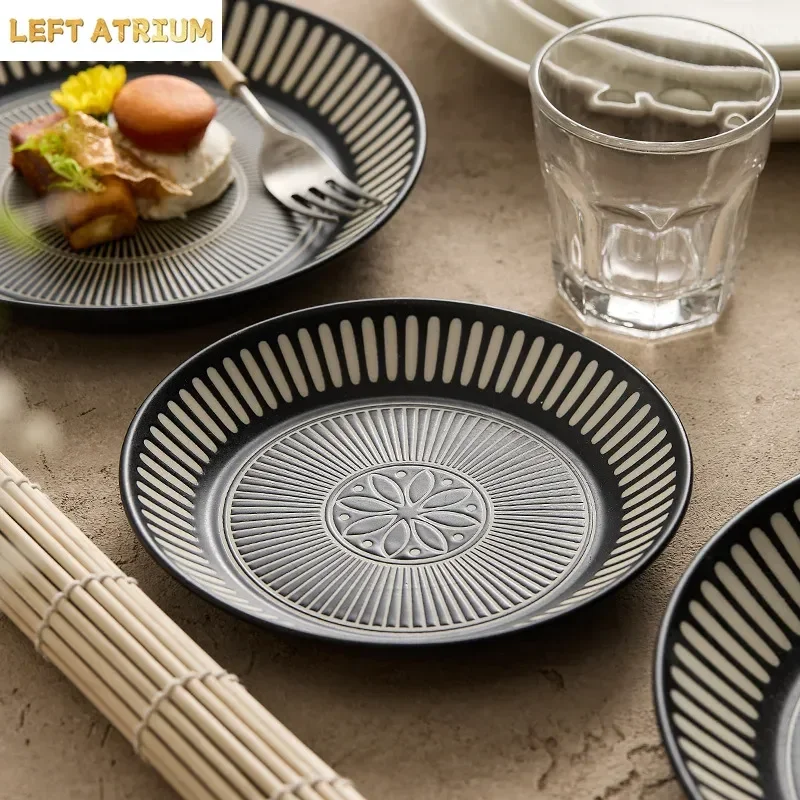 Ceramic Plate High-end Printing Relief Deep Plate Shallow Plate Japanese Tableware Artistic Conception