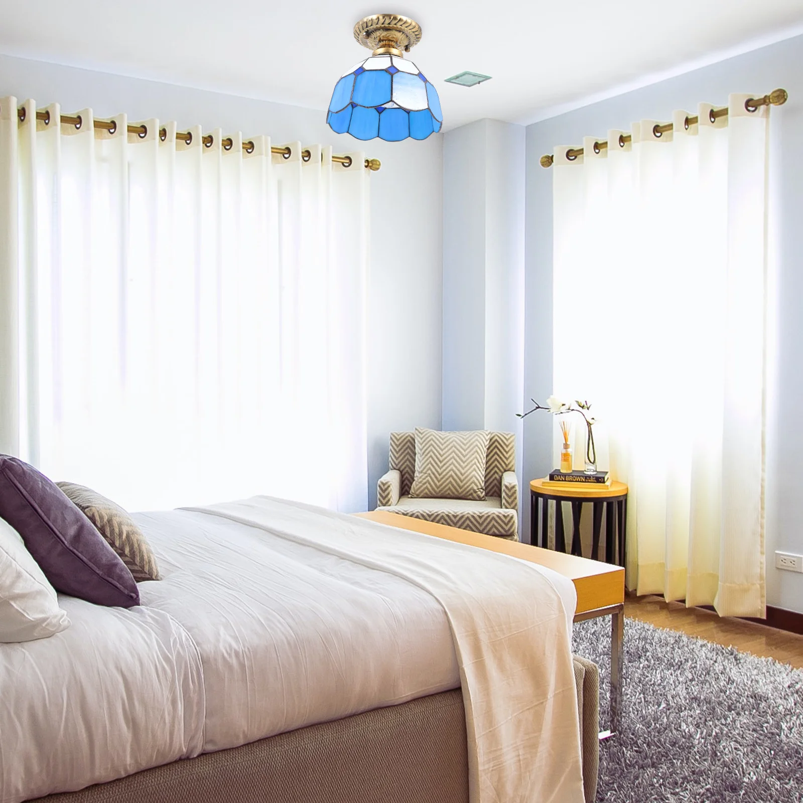 

1Pcs Mediterranean Style Indoor Ceiling Light Glass Craft Lamp Practical Durable Lighting for Home Restaurant Bar Porch