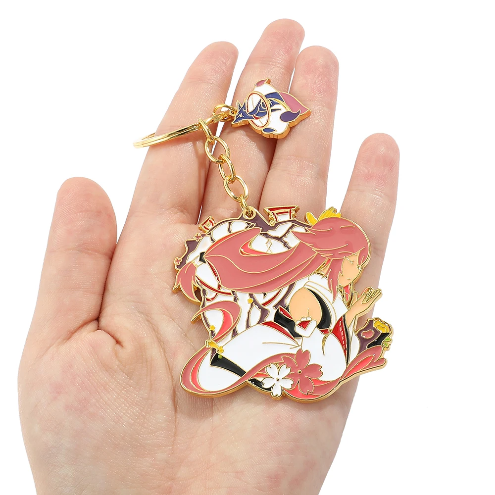 Anime Genshin Impact Zhongli Keychain HuTao Venti Xiao Metal Enamel Badge Keychain Backpack Decoration Gift