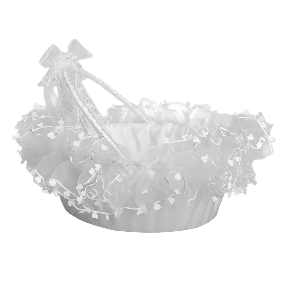 

Love Flower Basket Wedding Decor Mini Satin Bride Pearl Fabric Elegant Candies Holder Decorative Multi-purpose Storage Basket