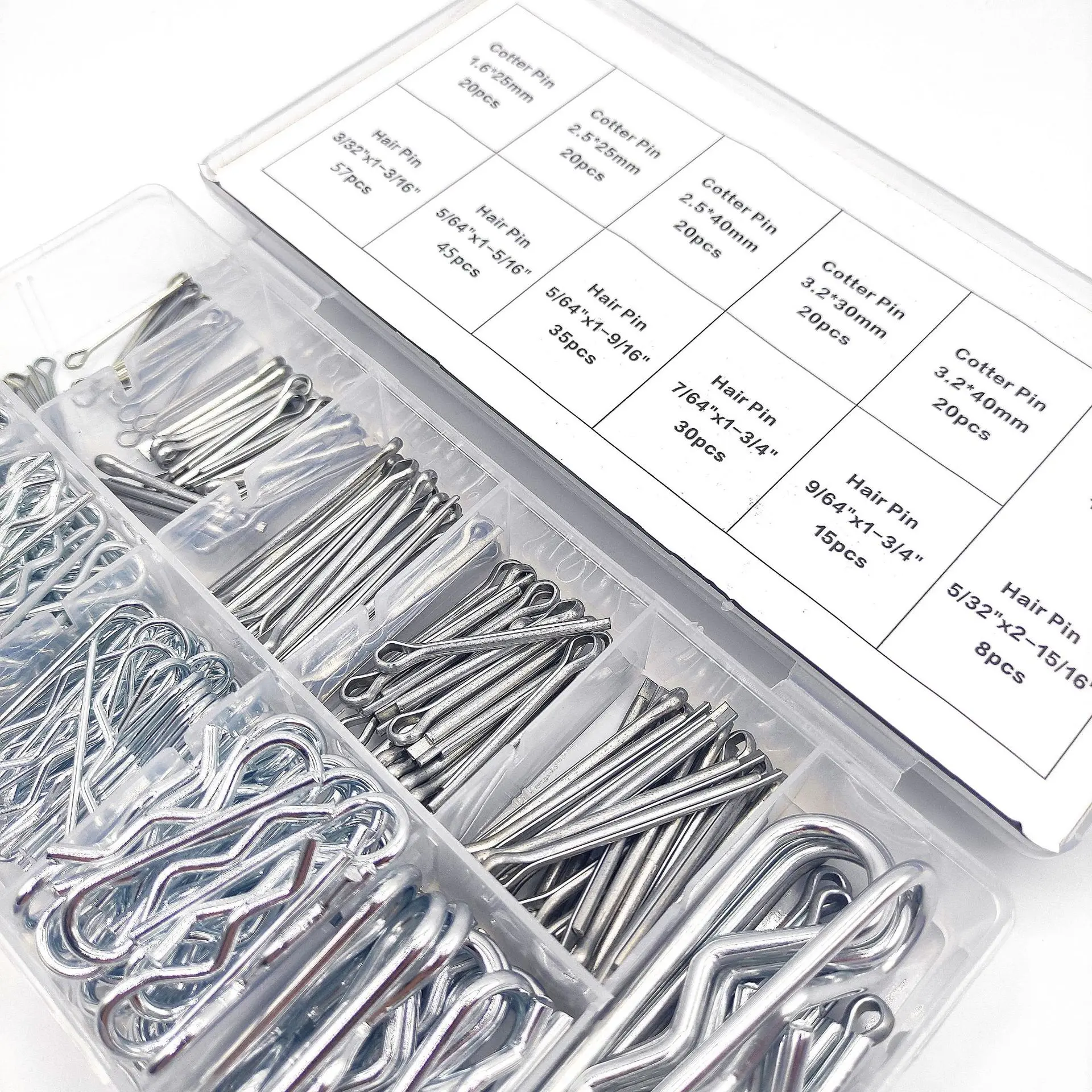 

300pcs Galvanized Cotter Pin R Type Pin Combination Set Galvanized Steel Hook Hairpin Fastener Set