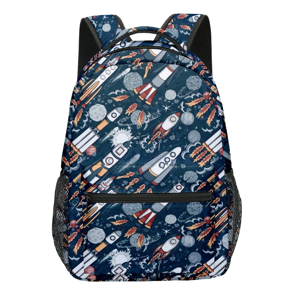 Cool Youthful School Bags Unisex Space rocket Spacecraft Travel Bags 3D Print Oxford Waterproof Notebook Shoulder Backpacks
