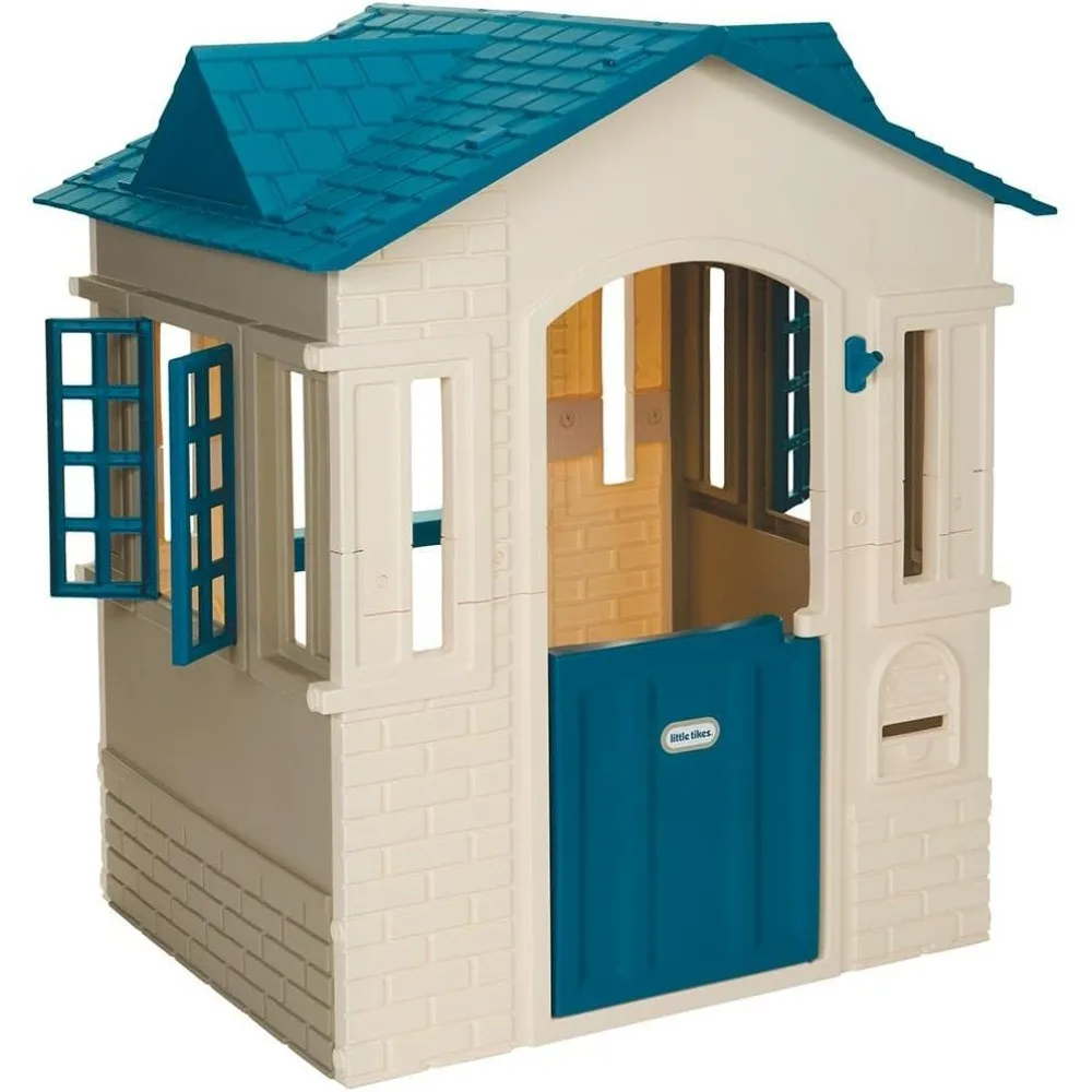 Playhouse, Kids Toys Houses Easy Assembly, with Working Door, 2 Windows with Working Shutters, A Mail Slot and Flag Holder