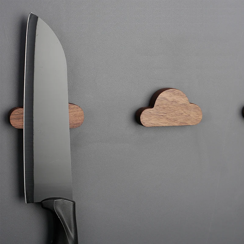 Cloud Magnet Kitchen Knife Holder Wall-mount Walnut Wood Knife Block Small Compact Universal Santoku Cleaver Magnetic Knife Rack