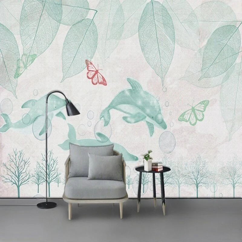 

Modern and simple Nordic cartoon watercolor painting children's room TV luxurious home decoration bedroom background wall