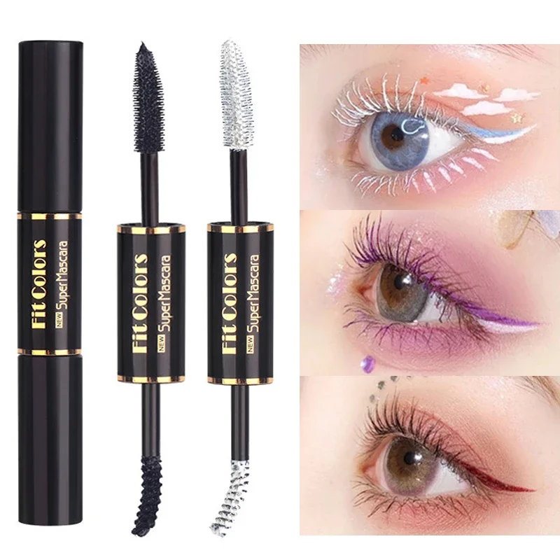 4D Dubbele Kop Mascara Waterdicht Fast Dry Natuurlijke Curling Extension Wimpers Mascara Blauw Paars Wit Zwarte Make-Up Cosmetische