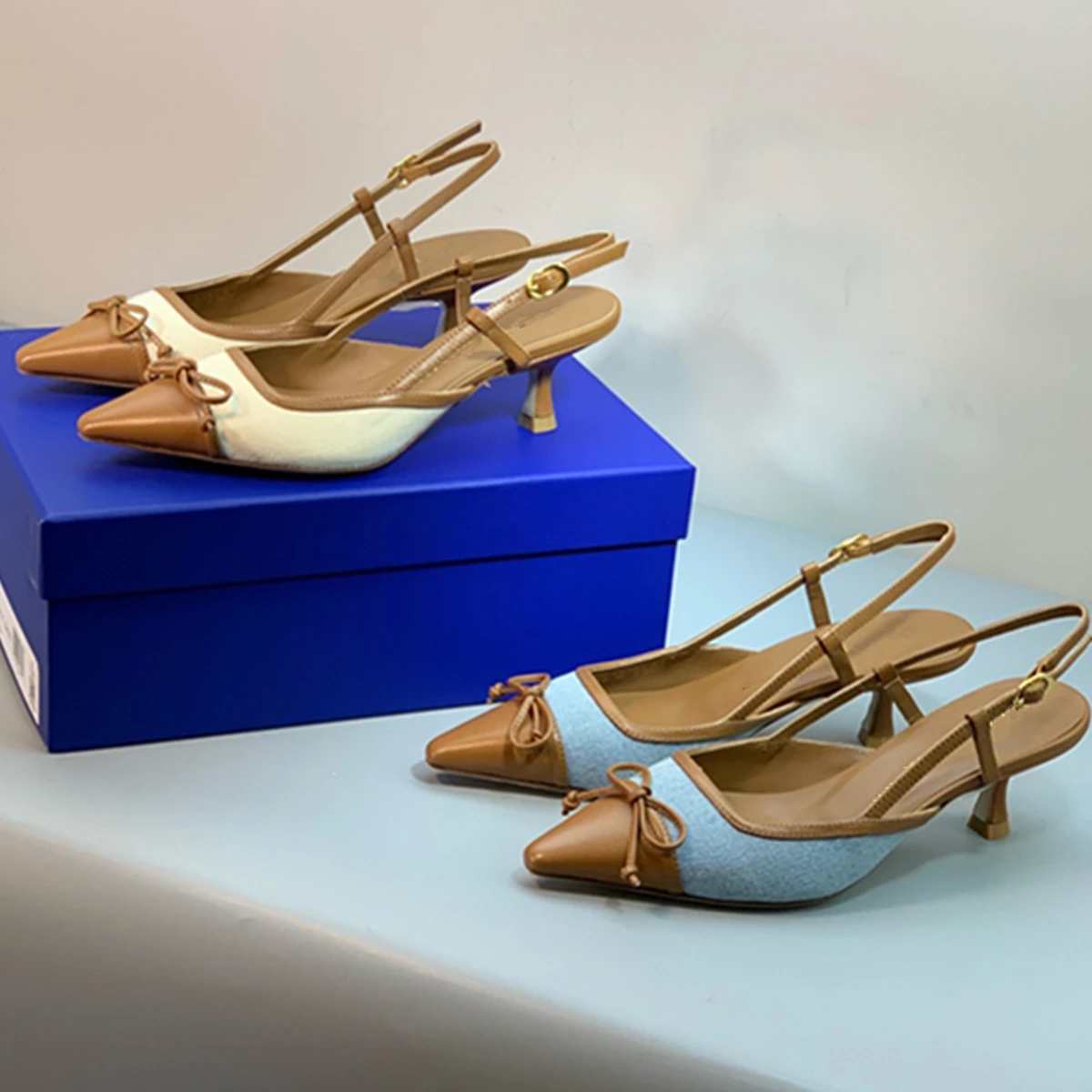 

Dave&Di Minimalist Denim And Sheepskin Patchwork Stiletto Sandals Shoes Women French Fashion Office Ladies Genuine Leather Shoes