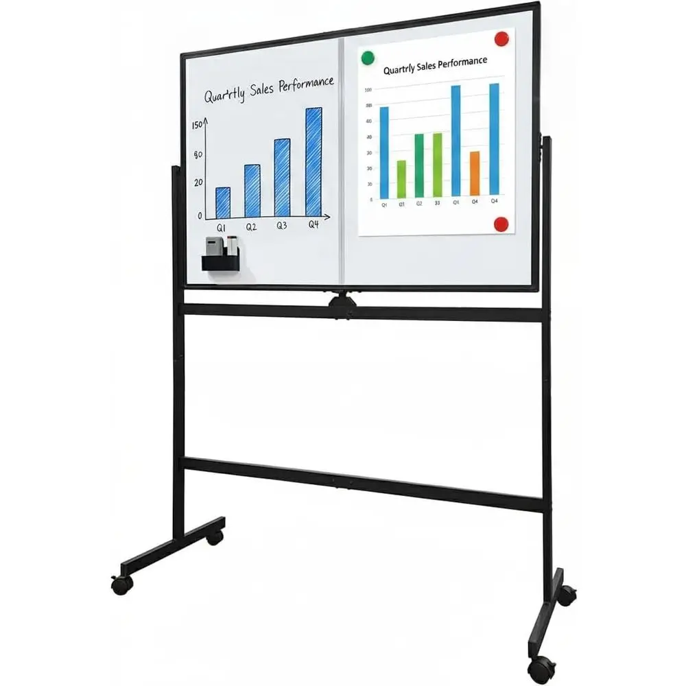 

Double-Sided 48x32 Inch Large Rolling Whiteboard with Markers and Eraser, Reversible for Home or Classroom Use