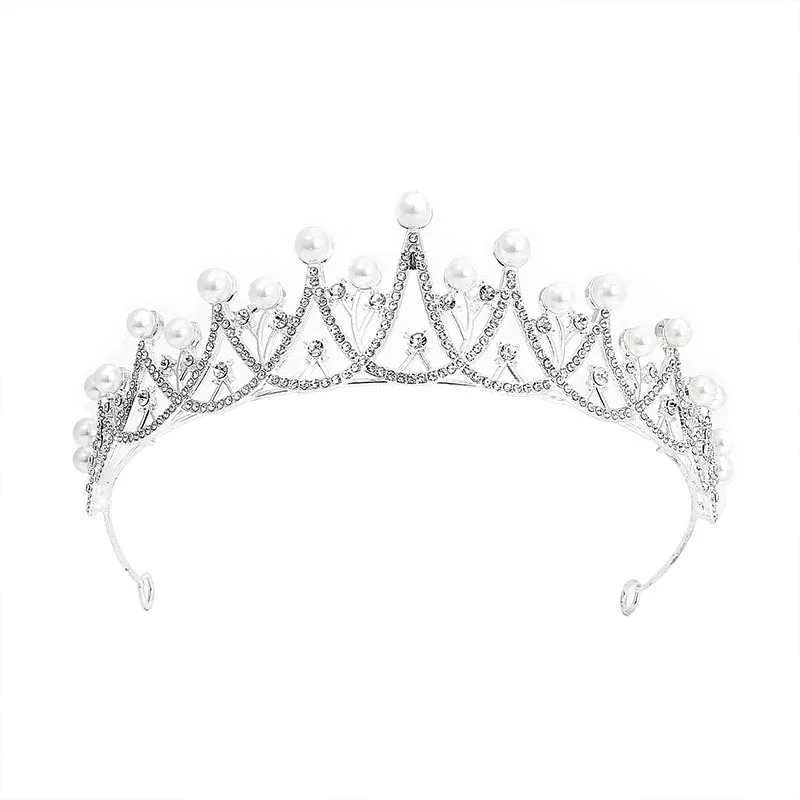 YY Luxury Pearls Bridal Tiaras Crown Rhinestone Pageant Diadem Bride Headband  Silver Gold Color Wedding Hair Accessories