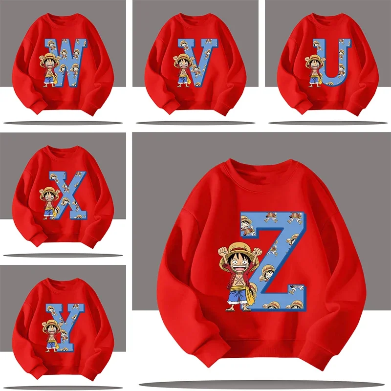 

Boys' Sport Shirt -Luffy's Letter A-Z Cartoon Print Casual Shirt 2026 "One Piece" Children's Sweatshirt - Spring-Autumn Jacket
