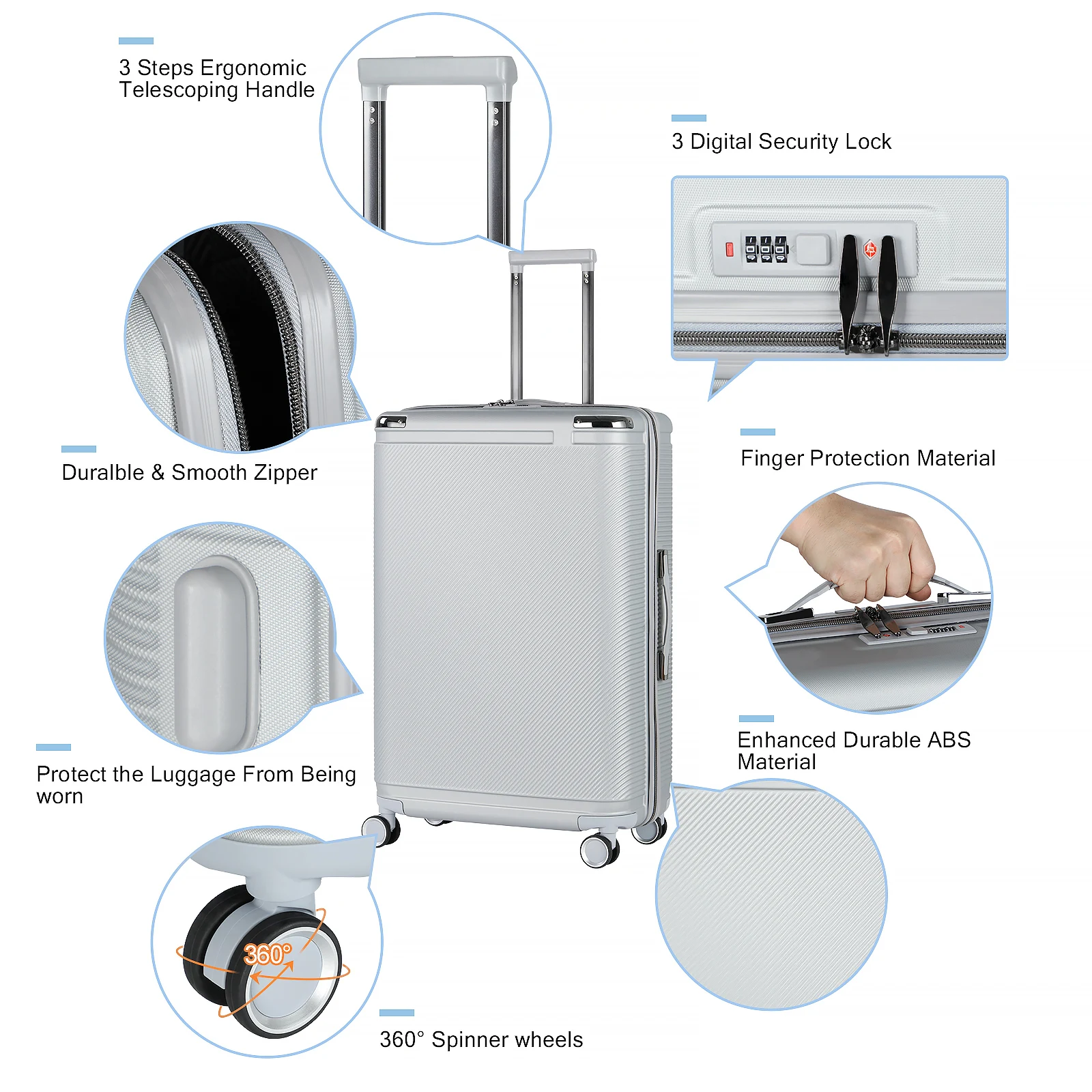 [USA Stock] ABS Travel Suitcase With Lock Hardside Luggage with Spinner Wheels 20/24/28 Inch Suitcase