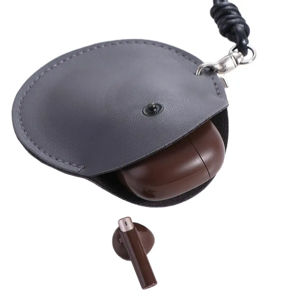 PU Leather Hanging Neck Coin Purse Round Mini Wallet Hanging Neck Earphone Bag Small Items Bag Storage Bag Key Case Outdoor