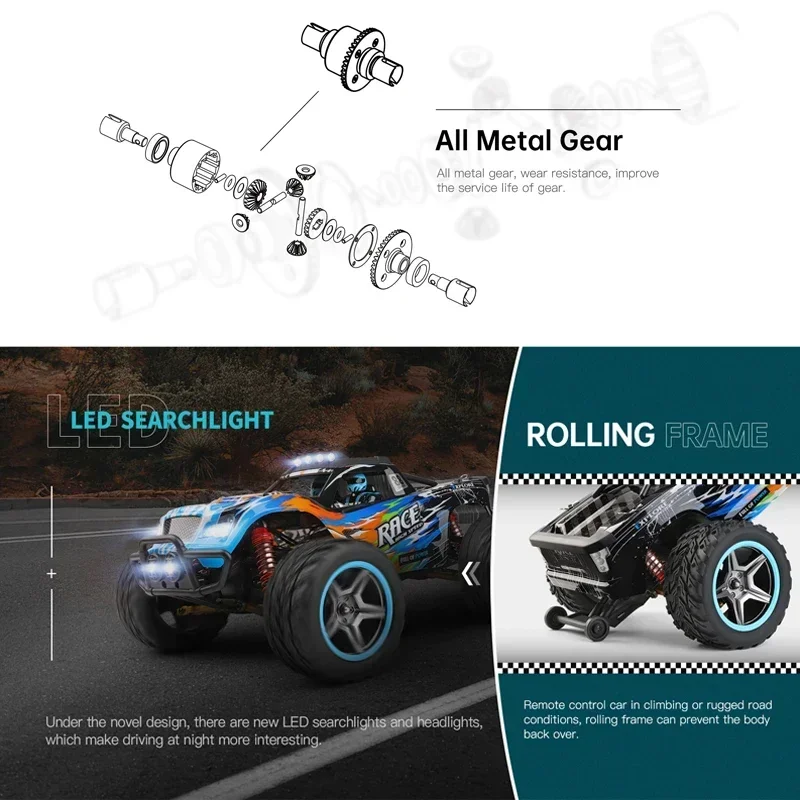 Wltoys 104019 104009 1:10 Rc Auto 55Km/U Off-Road Race Borstelloze Motor High-Speed Drift 2.4G Afstandsbediening Contraauto 'S Voor Speelgoed Jongen