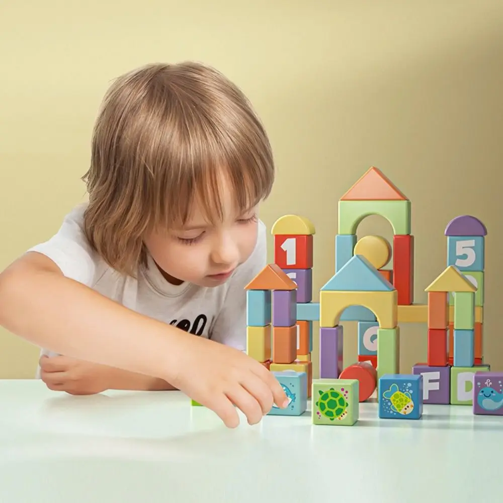 Klocki Drewniane Klocki Konstrukcyjne Drewniane Zabawki Edukacyjne dla Najmłodszych z Pudełkiem do Przechowywania Zestaw Klocków Drewnianych Zabawka Edukacyjna dla Przedszkolaków