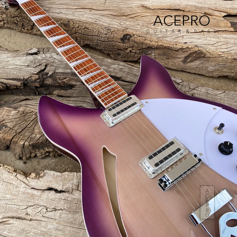 Semi Hollow Body 360  Electric Guitar Purple Burst Color, 6 String Guitarra, Tailpiece Bridge, Rosewood Fretboard, гитара