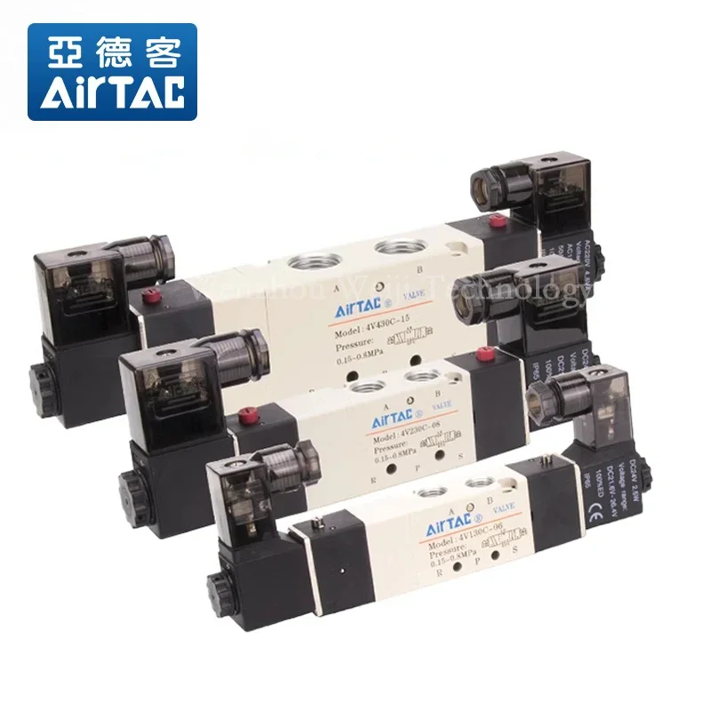 AirTAC 4V130C-06 4V230C-08 4V330C-10 Solenoid Valve Air Valve Three Position Five Way Reversing Valve 12V 24V 110V 220V