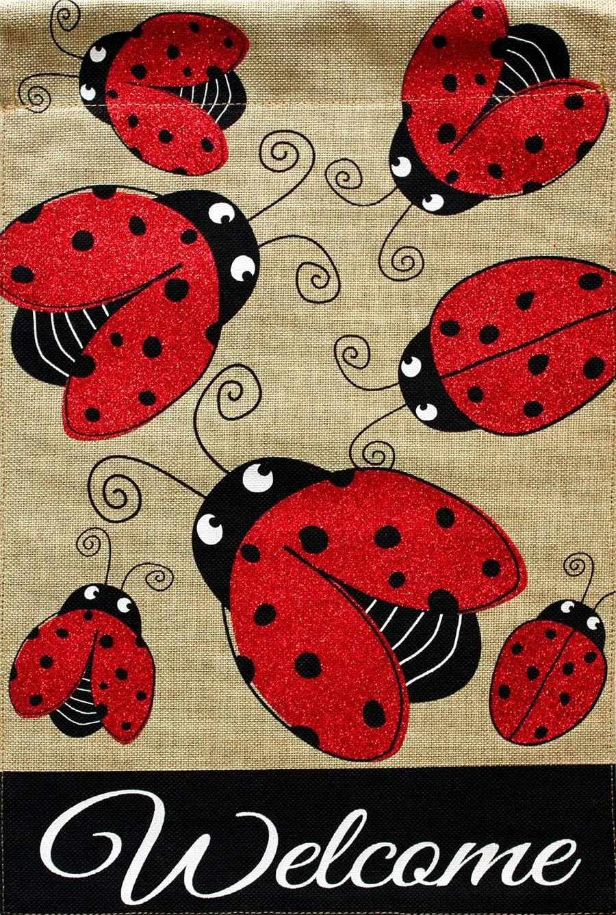 Ladybug Gathering Burlap Spring Garden Flag Welcome 12.5